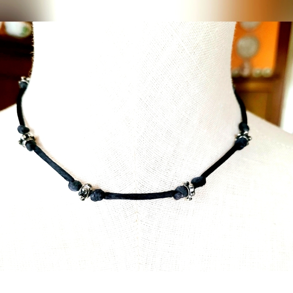 Sterling Silver Beads Strung w/ Black Silk  String